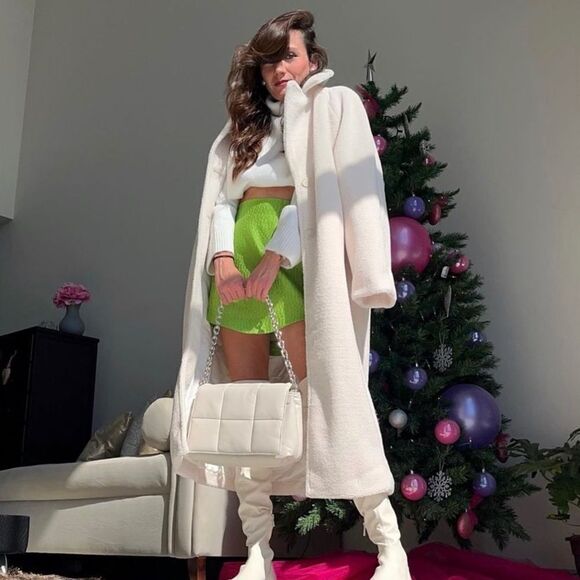 H&M Faux Shearling Coat Cream New - Picture 9 of 10